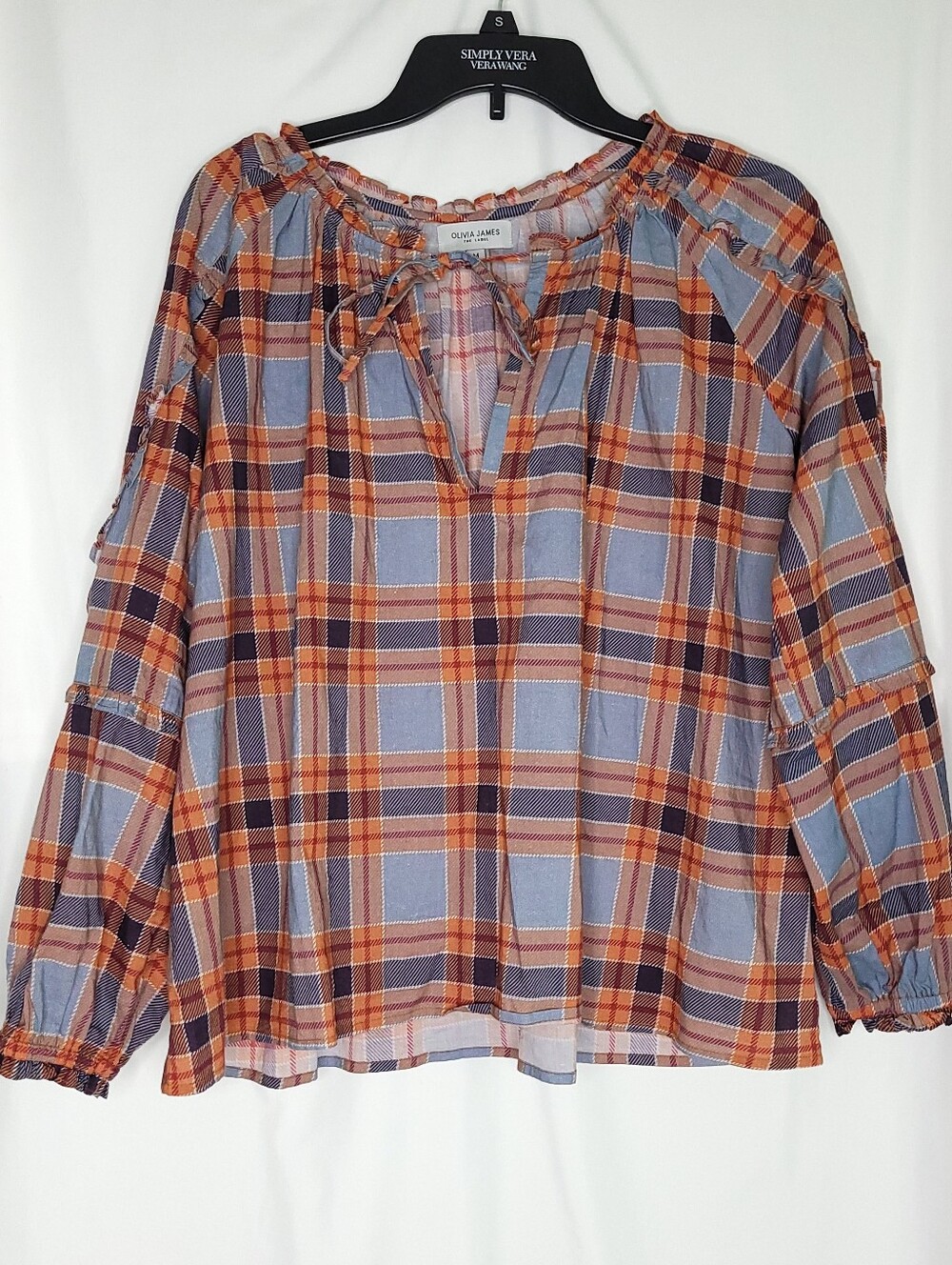 OLIVIA JAMES The Label Women's Plaid Pullover Top MEDIUM